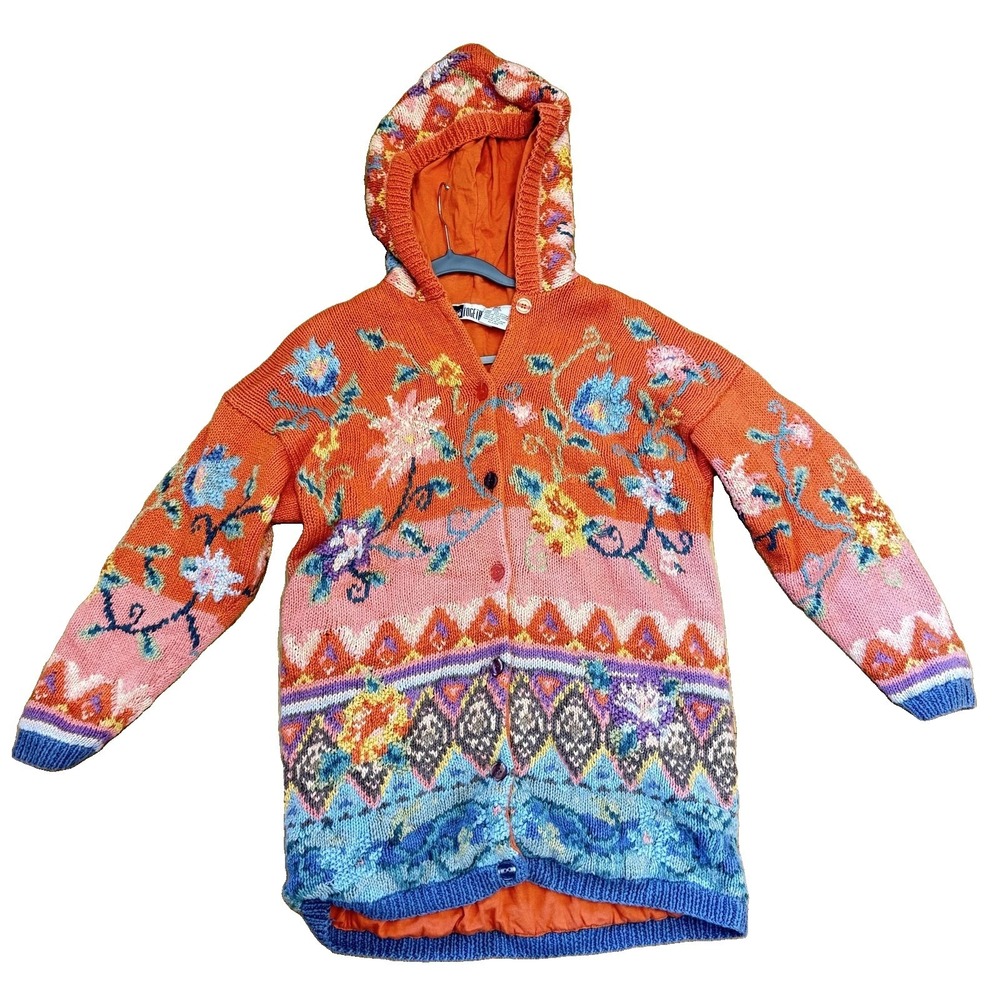 Vintage Together! Sweater Cardigan M Hoodie Floral Heavy Knit Grandmillennial